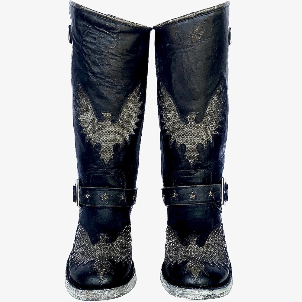 SOLD OLD GRINGO Biker Iron Eagle Harness Black Moto Cowgirl Cowboy Western Boots - Picture 2 of 6